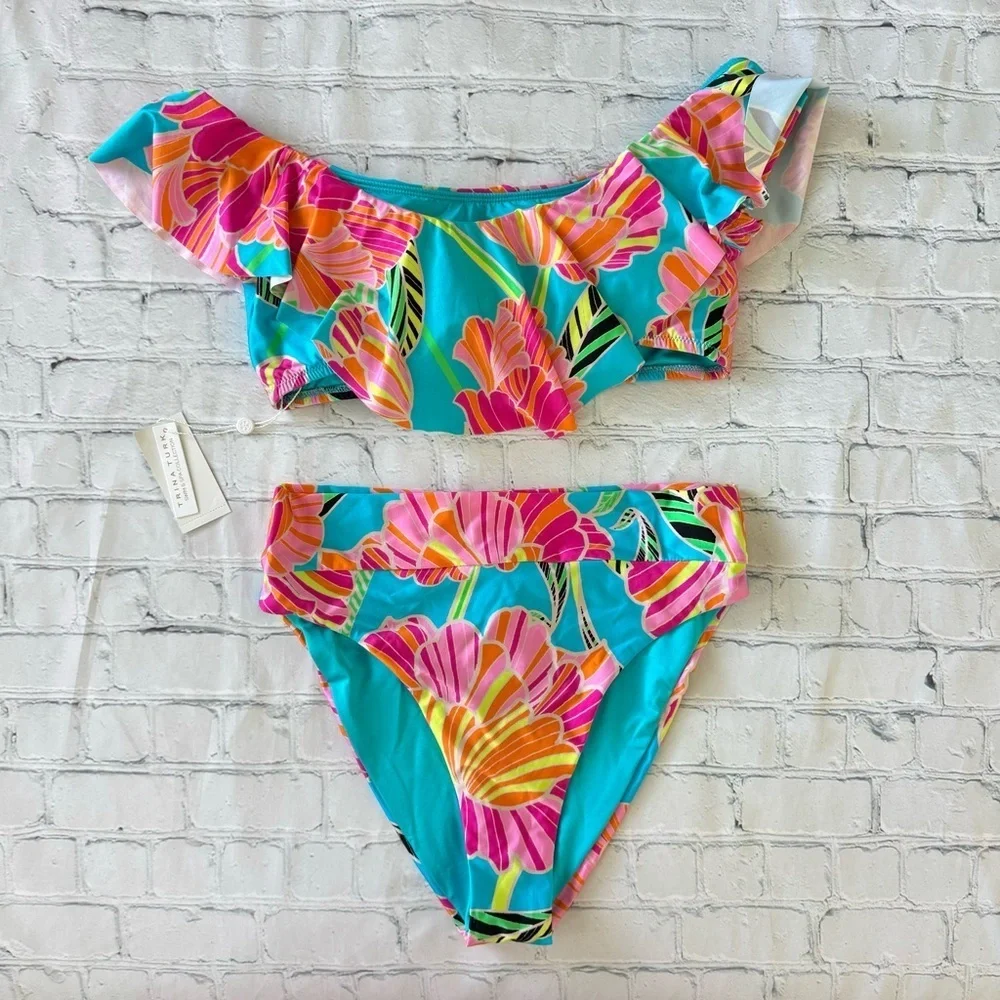 NWT Trina Turk Blue and Pink Bikini Set 2 piece Vibrant Swimwear size 10 - Picture 2 of 8